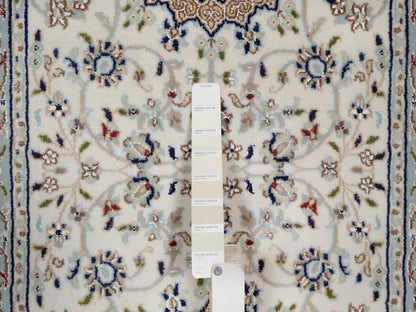 Nain Fine Oriental hand-knotted wool/silk runner in Ivory & Light Blue, 2'8" x 6'5" — SKU O092096 (view 4)