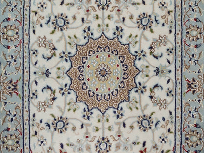 Nain Fine Oriental hand-knotted wool/silk runner in Ivory & Light Blue, 2'8" x 6'5" — SKU O092096 (view 5)