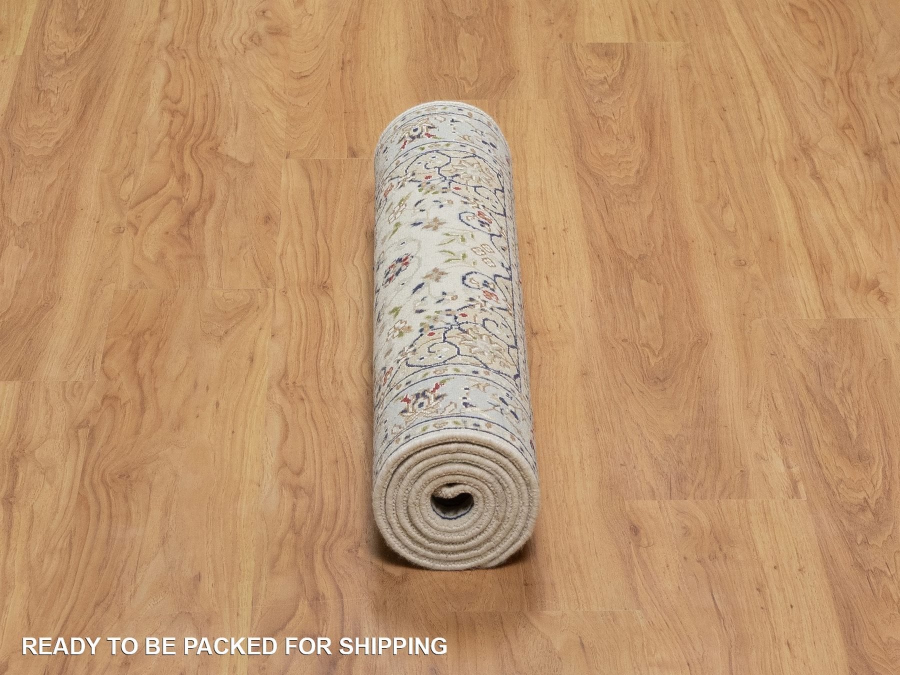 Nain Fine Oriental hand-knotted wool/silk runner in Ivory & Light Blue, 2'8" x 6'5" — SKU O092096 (view 6)