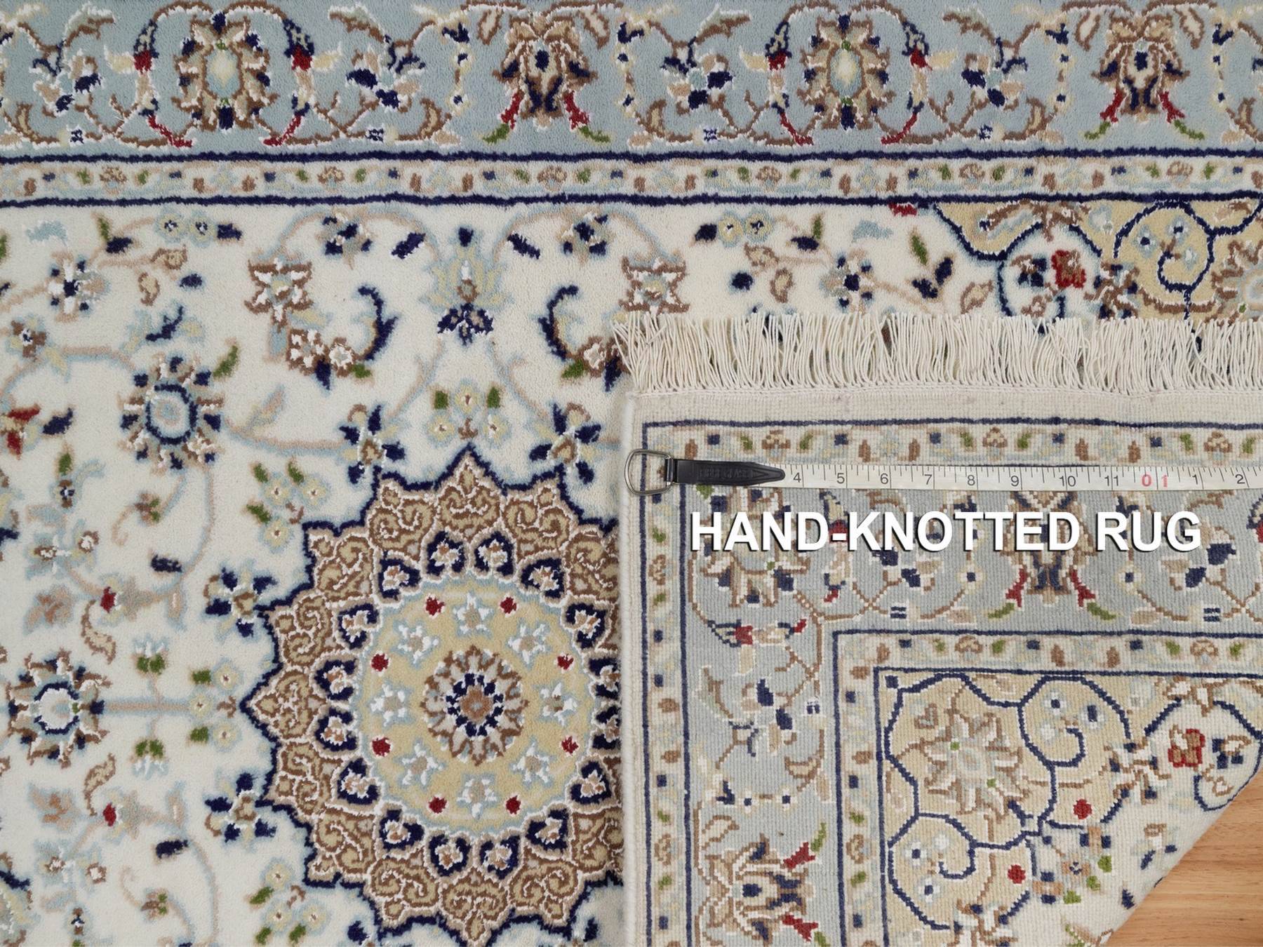 Nain Fine Oriental hand-knotted wool/silk runner in Ivory & Light Blue, 2'8" x 6'5" — SKU O092096 (view 8)
