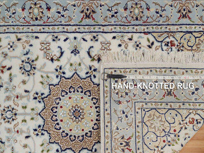 Nain Fine Oriental hand-knotted wool/silk runner in Ivory & Light Blue, 2'8" x 6'5" — SKU O092096 (view 8)