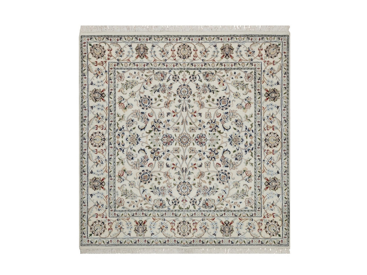 Nain Fine Oriental hand-knotted wool/silk rug in Ivory, 5'1" x 5'2" — SKU O092098