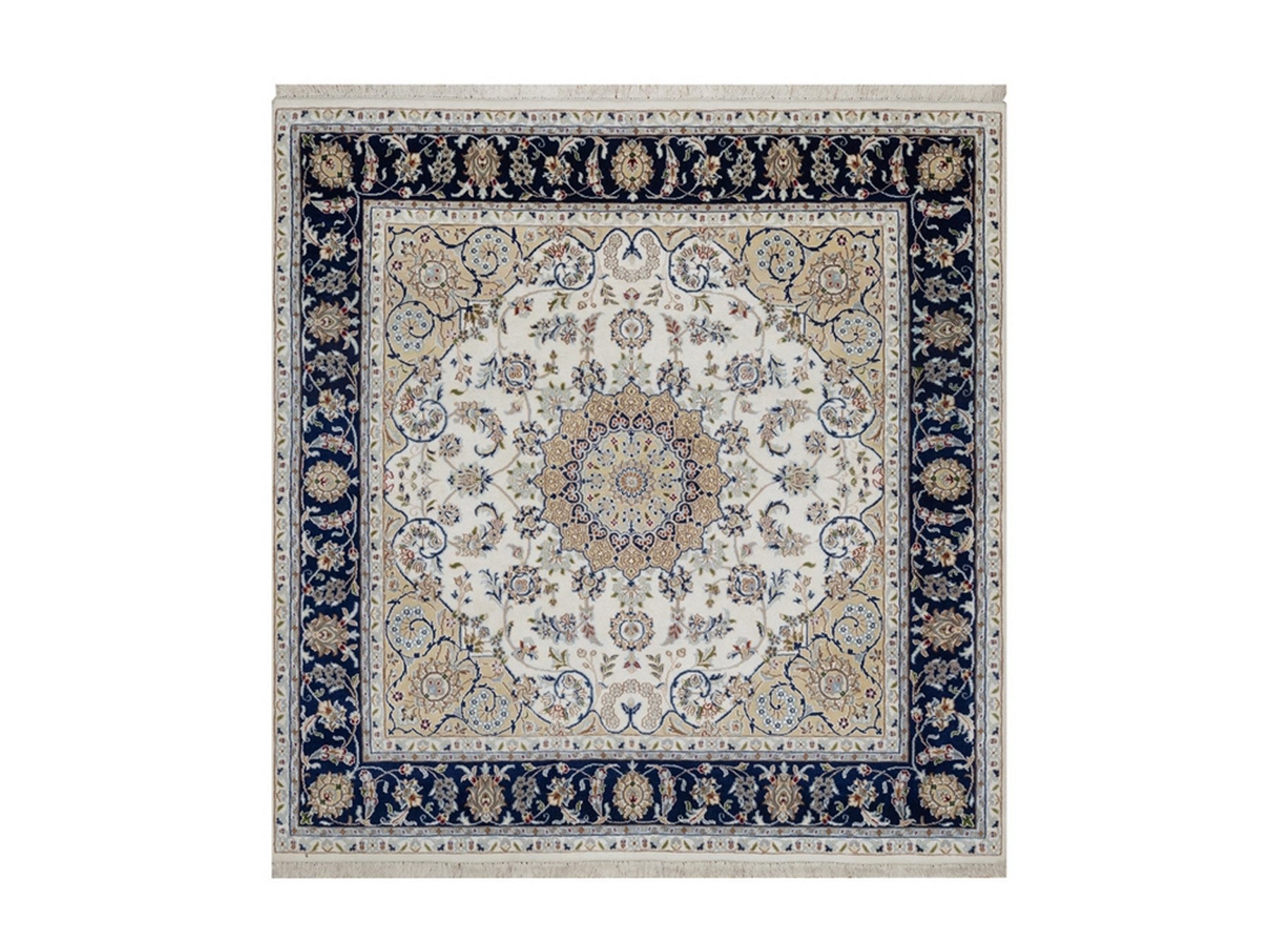 Ivory 6'0" x 6'2" Fine Oriental Hand knotted Wool/Silk Rug - Sku: O092099