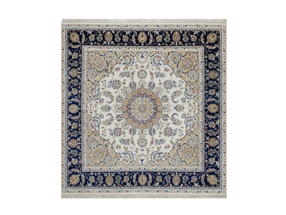 Ivory 6'0" x 6'2" Fine Oriental Hand knotted Wool/Silk Rug - Sku: O092099