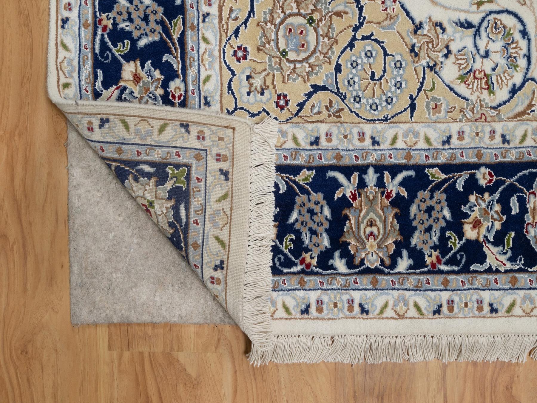 Nain Fine Oriental hand-knotted wool/silk rug in Ivory & Midnight Blue, 6' x 6'2" — SKU O092099 (view 3)