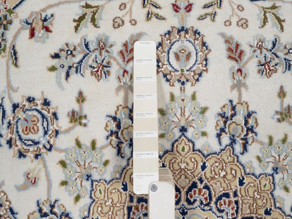 Nain Fine Oriental hand-knotted wool/silk rug in Ivory & Midnight Blue, 6' x 6'2" — SKU O092099 (view 4)