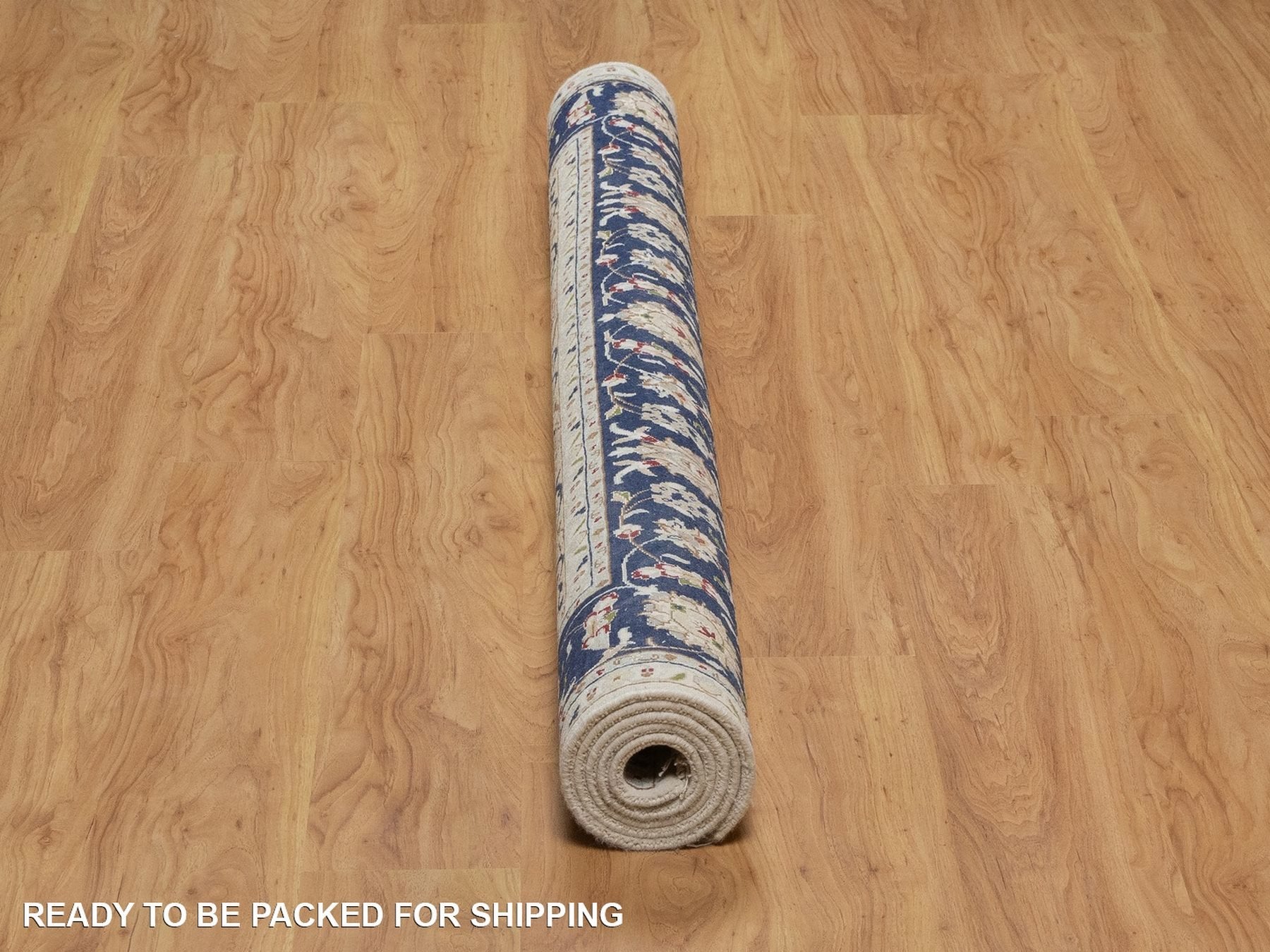Nain Fine Oriental hand-knotted wool/silk rug in Ivory & Midnight Blue, 6' x 6'2" — SKU O092099 (view 6)