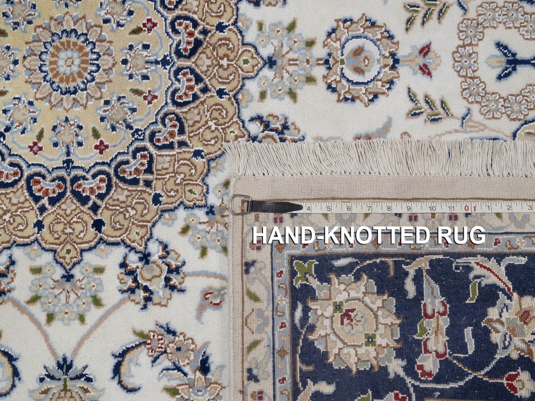 Nain Fine Oriental hand-knotted wool/silk rug in Ivory & Midnight Blue, 6' x 6'2" — SKU O092099 (view 8)