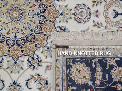 Nain Fine Oriental hand-knotted wool/silk rug in Ivory & Midnight Blue, 6' x 6'2" — SKU O092099 (view 8)