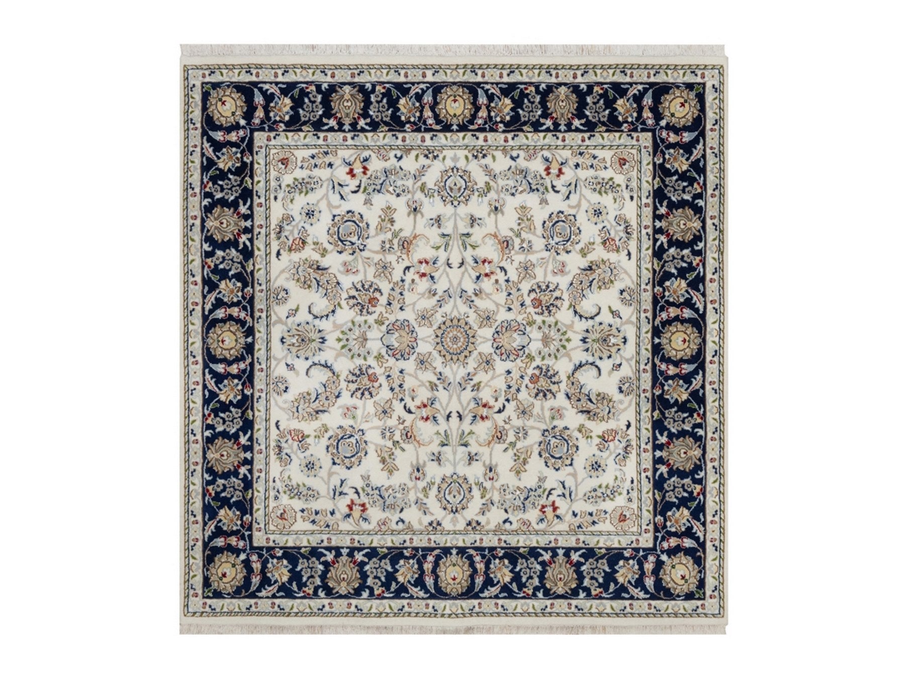 Ivory 5'7" x 5'8" Fine Oriental Hand knotted Wool/Silk Rug - Sku: O092100