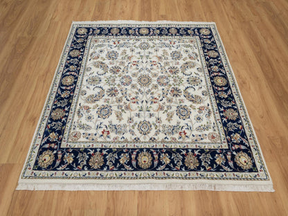 Ivory 5'7" x 5'8" Fine Oriental Hand knotted Wool/Silk Rug - Sku: O092100