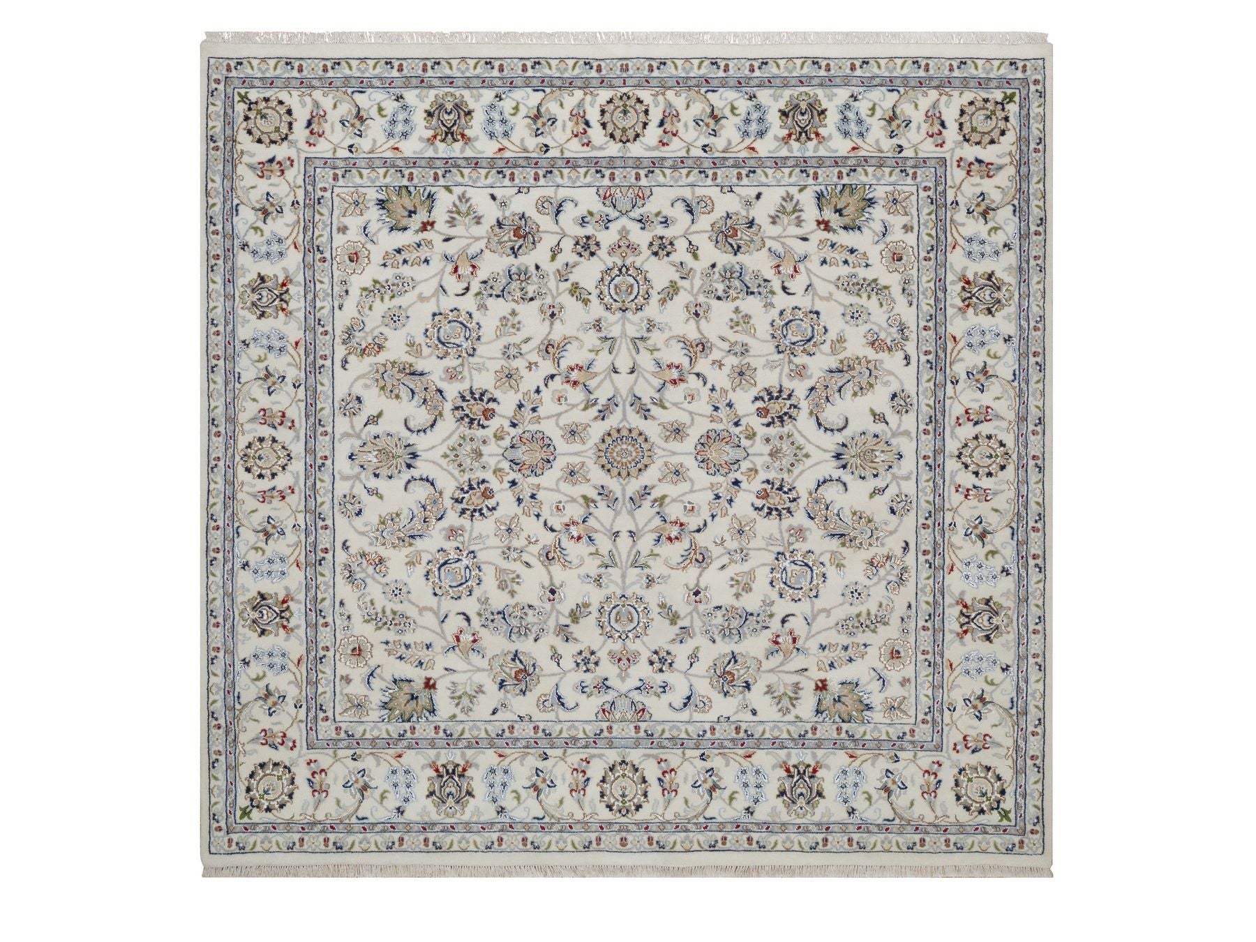 Ivory 6'7" x 6'10" Fine Oriental Hand knotted Wool/Silk Rug - Sku: O092105