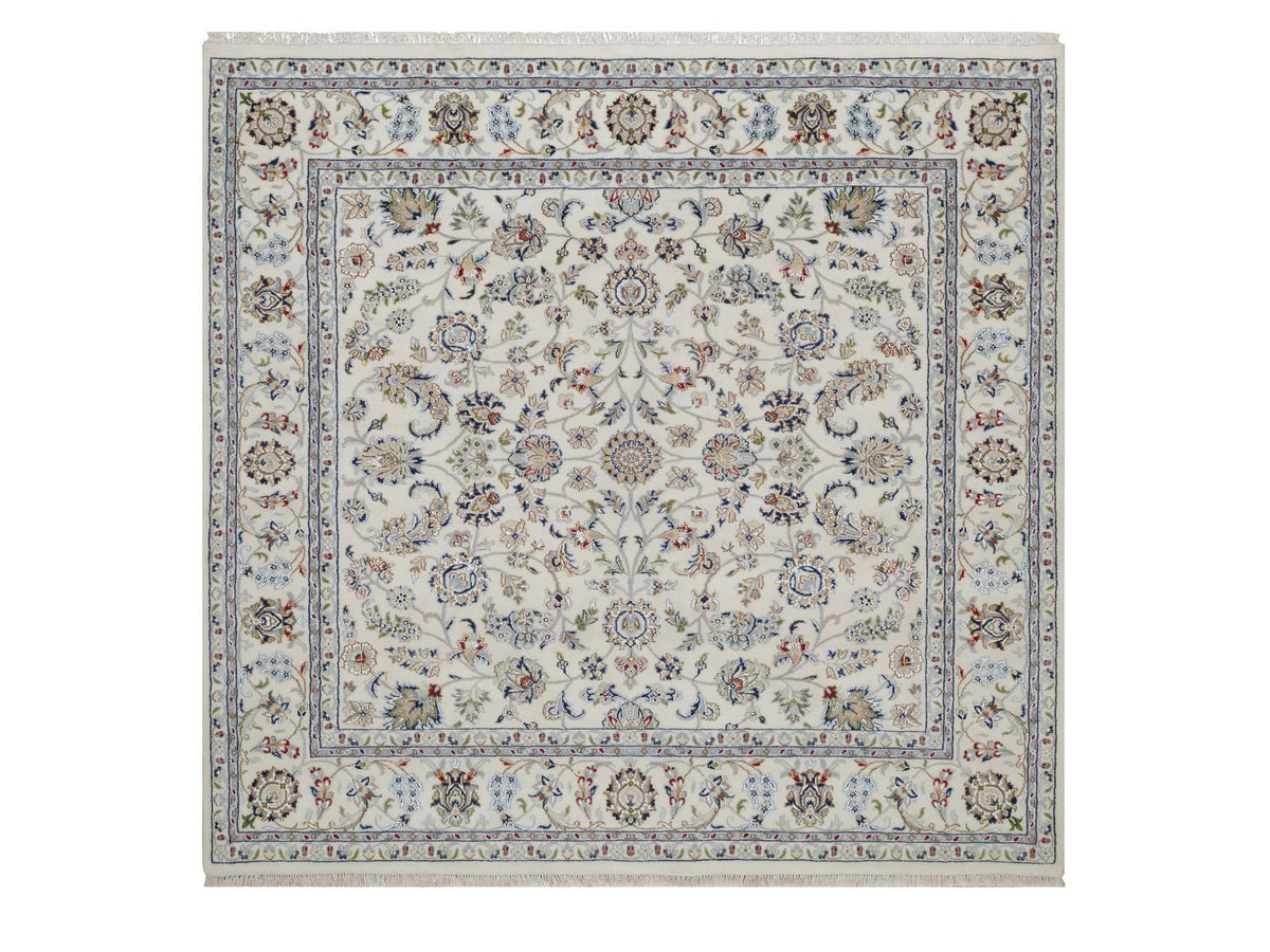 Nain Fine Oriental hand-knotted wool/silk rug in Ivory, 6'7" x 6'10" — SKU O092105
