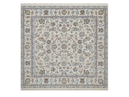 Nain Fine Oriental hand-knotted wool/silk rug in Ivory, 6'7" x 6'10" — SKU O092105