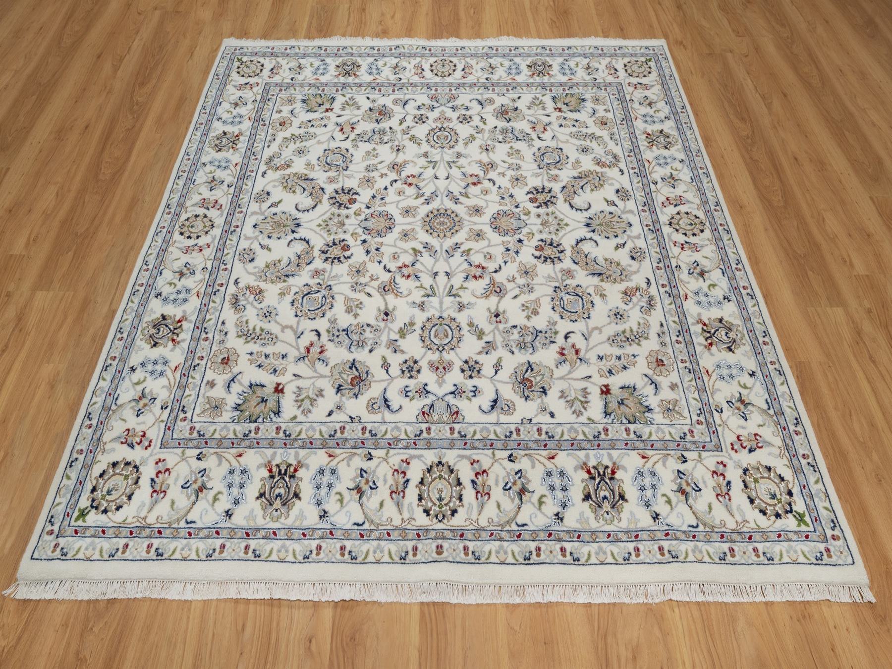 Nain Fine Oriental hand-knotted wool/silk rug in Ivory, 6'7" x 6'10" — SKU O092105 (view 2)