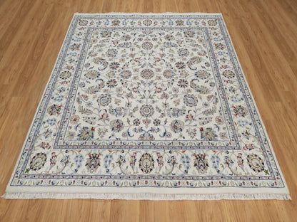 Nain Fine Oriental hand-knotted wool/silk rug in Ivory, 6'7" x 6'10" — SKU O092105 (view 2)