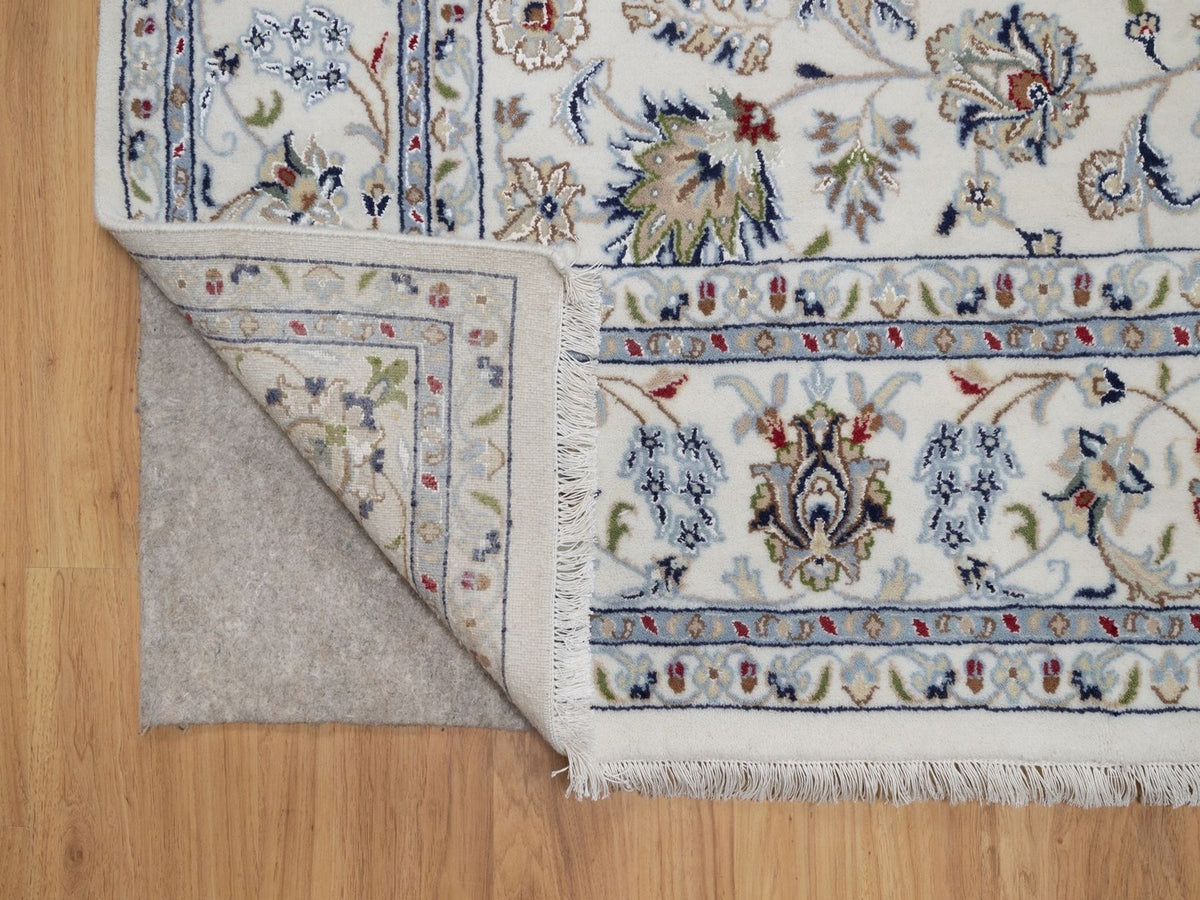 Nain Fine Oriental hand-knotted wool/silk rug in Ivory, 6'7" x 6'10" — SKU O092105 (view 3)