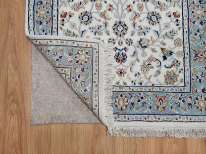 Nain Fine Oriental hand-knotted wool/silk runner in Ivory & Light Blue, 2'9" x 12'3" — SKU O092108 (view 3)