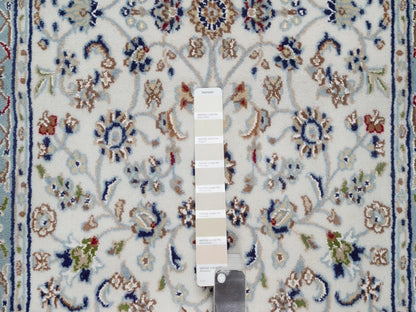 Nain Fine Oriental hand-knotted wool/silk runner in Ivory & Light Blue, 2'9" x 12'3" — SKU O092108 (view 4)
