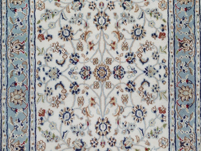 Nain Fine Oriental hand-knotted wool/silk runner in Ivory & Light Blue, 2'9" x 12'3" — SKU O092108 (view 5)