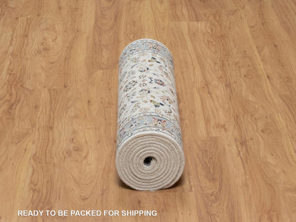 Nain Fine Oriental hand-knotted wool/silk runner in Ivory & Light Blue, 2'9" x 12'3" — SKU O092108 (view 6)