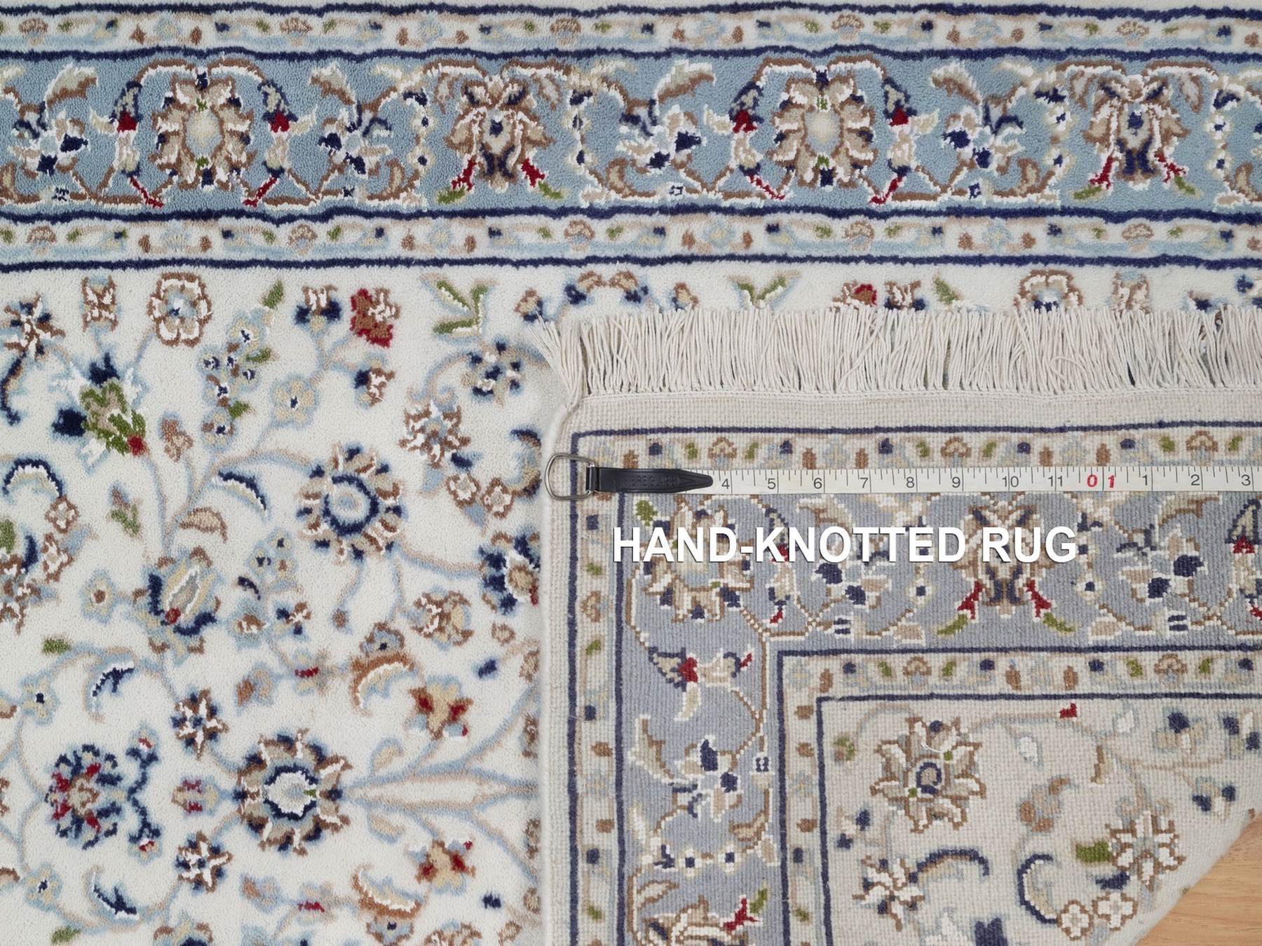 Nain Fine Oriental hand-knotted wool/silk runner in Ivory & Light Blue, 2'9" x 12'3" — SKU O092108 (view 8)