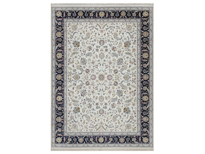 Nain Fine Oriental hand-knotted wool/silk rug in Ivory & Midnight Blue, 8'9" x 12'2" — SKU O092110