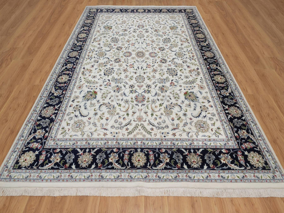 Nain Fine Oriental hand-knotted wool/silk rug in Ivory & Midnight Blue, 8'9" x 12'2" — SKU O092110 (view 2)