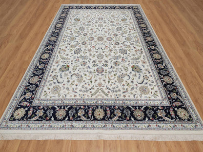 Nain Fine Oriental hand-knotted wool/silk rug in Ivory & Midnight Blue, 8'9" x 12'2" — SKU O092110 (view 2)