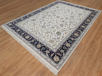 Nain Fine Oriental hand-knotted wool/silk rug in Ivory & Midnight Blue, 8'9" x 12'2" — SKU O092110 (view 3)