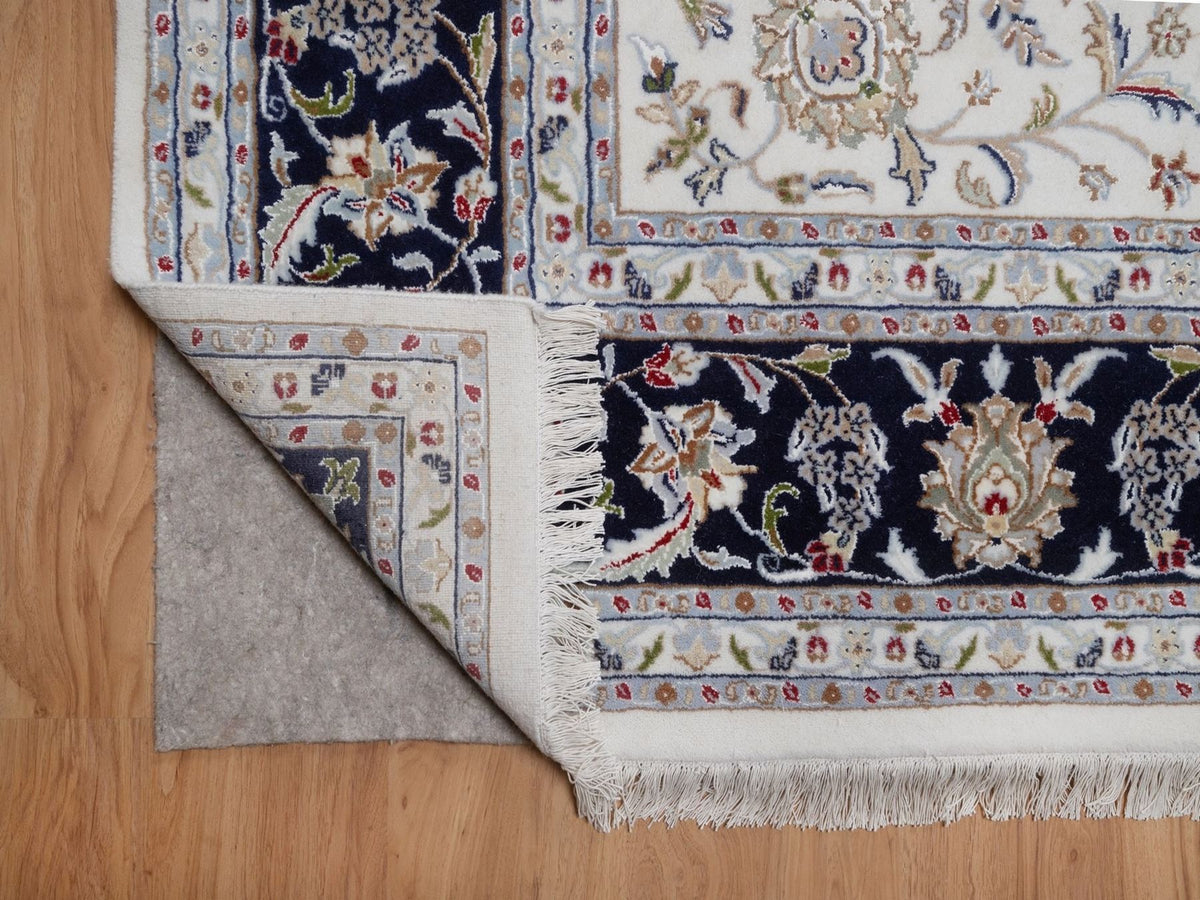 Nain Fine Oriental hand-knotted wool/silk rug in Ivory & Midnight Blue, 8'9" x 12'2" — SKU O092110 (view 4)