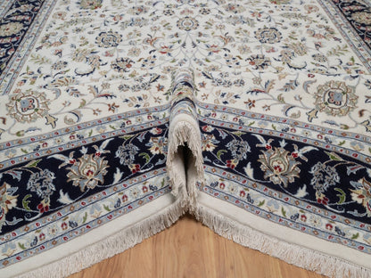 Nain Fine Oriental hand-knotted wool/silk rug in Ivory & Midnight Blue, 8'9" x 12'2" — SKU O092110 (view 5)