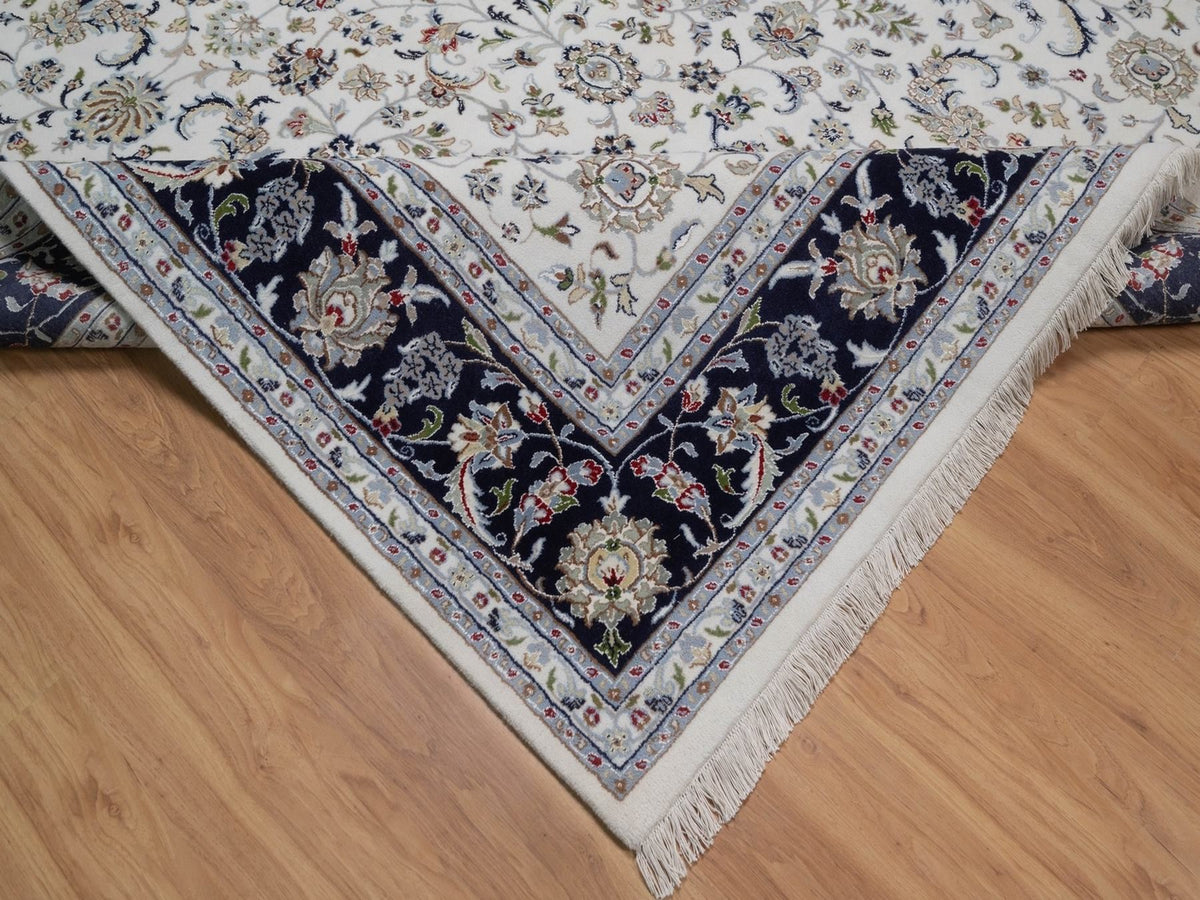 Nain Fine Oriental hand-knotted wool/silk rug in Ivory & Midnight Blue, 8'9" x 12'2" — SKU O092110 (view 6)