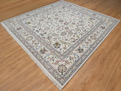 Ivory 9'10" x 10'2" Fine Oriental Hand knotted Wool/Silk Rug - Sku: O092111