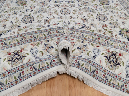 Ivory 9'10" x 10'2" Fine Oriental Hand knotted Wool/Silk Rug - Sku: O092111