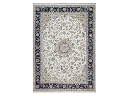 Nain Fine Oriental hand-knotted wool/silk rug in Ivory & Midnight Blue, 10'2" x 14'1" — SKU O092114