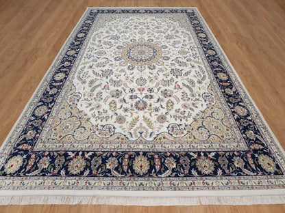 Nain Fine Oriental hand-knotted wool/silk rug in Ivory & Midnight Blue, 10'2" x 14'1" — SKU O092114 (view 2)