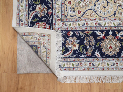 Nain Fine Oriental hand-knotted wool/silk rug in Ivory & Midnight Blue, 10'2" x 14'1" — SKU O092114 (view 4)