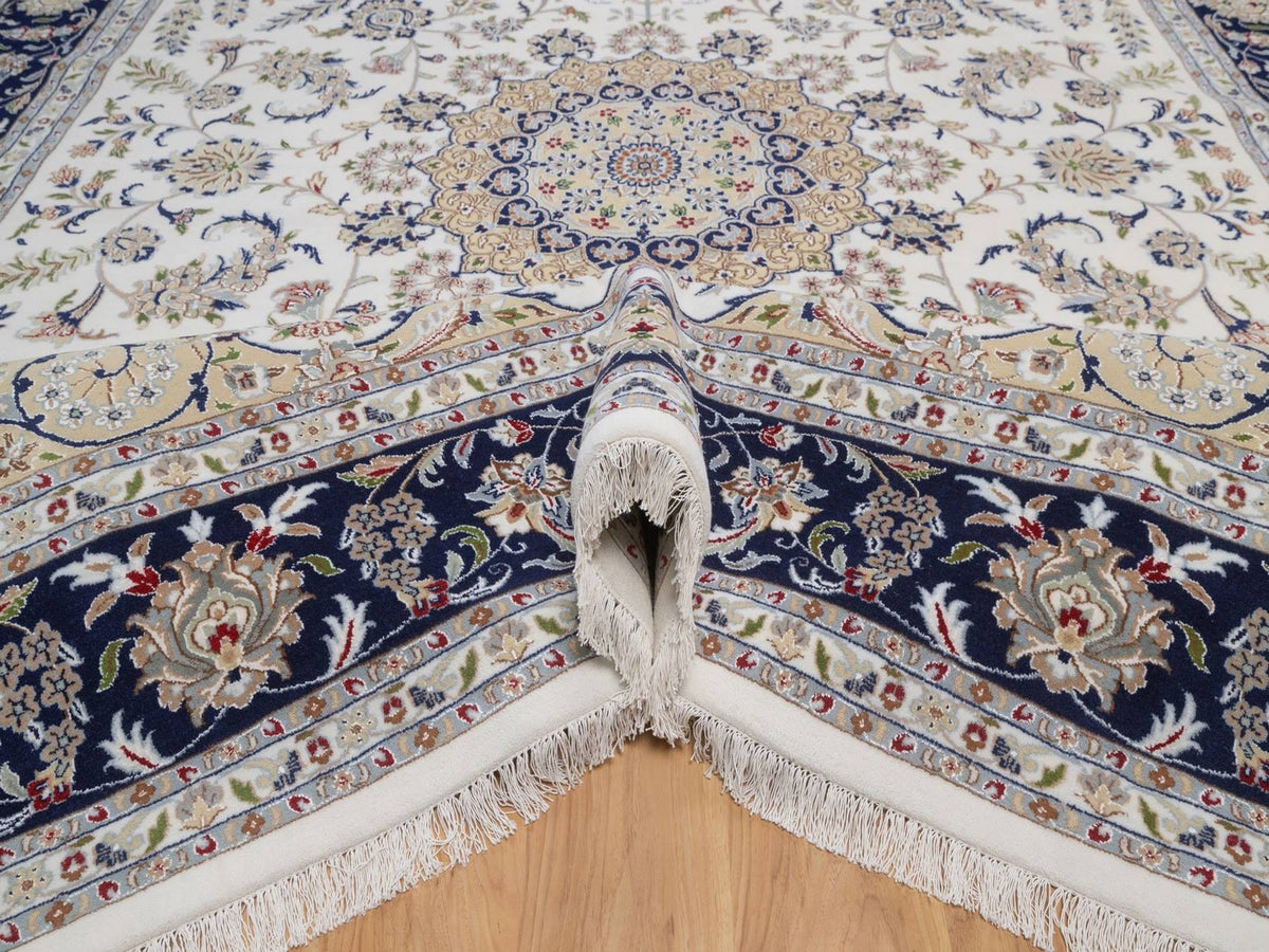 Nain Fine Oriental hand-knotted wool/silk rug in Ivory & Midnight Blue, 10'2" x 14'1" — SKU O092114 (view 5)