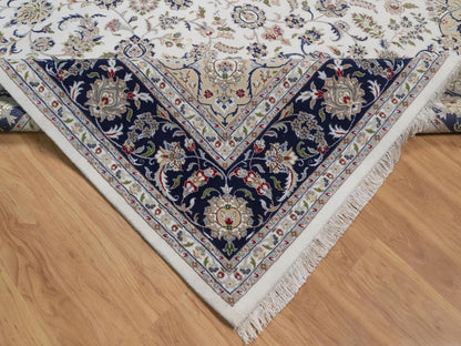 Nain Fine Oriental hand-knotted wool/silk rug in Ivory & Midnight Blue, 10'2" x 14'1" — SKU O092114 (view 6)