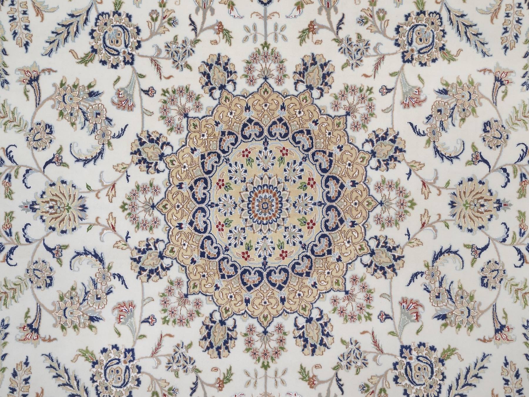 Nain Fine Oriental hand-knotted wool/silk rug in Ivory & Midnight Blue, 10'2" x 14'1" — SKU O092114 (view 8)