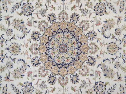 Nain Fine Oriental hand-knotted wool/silk rug in Ivory & Midnight Blue, 10'2" x 14'1" — SKU O092114 (view 8)
