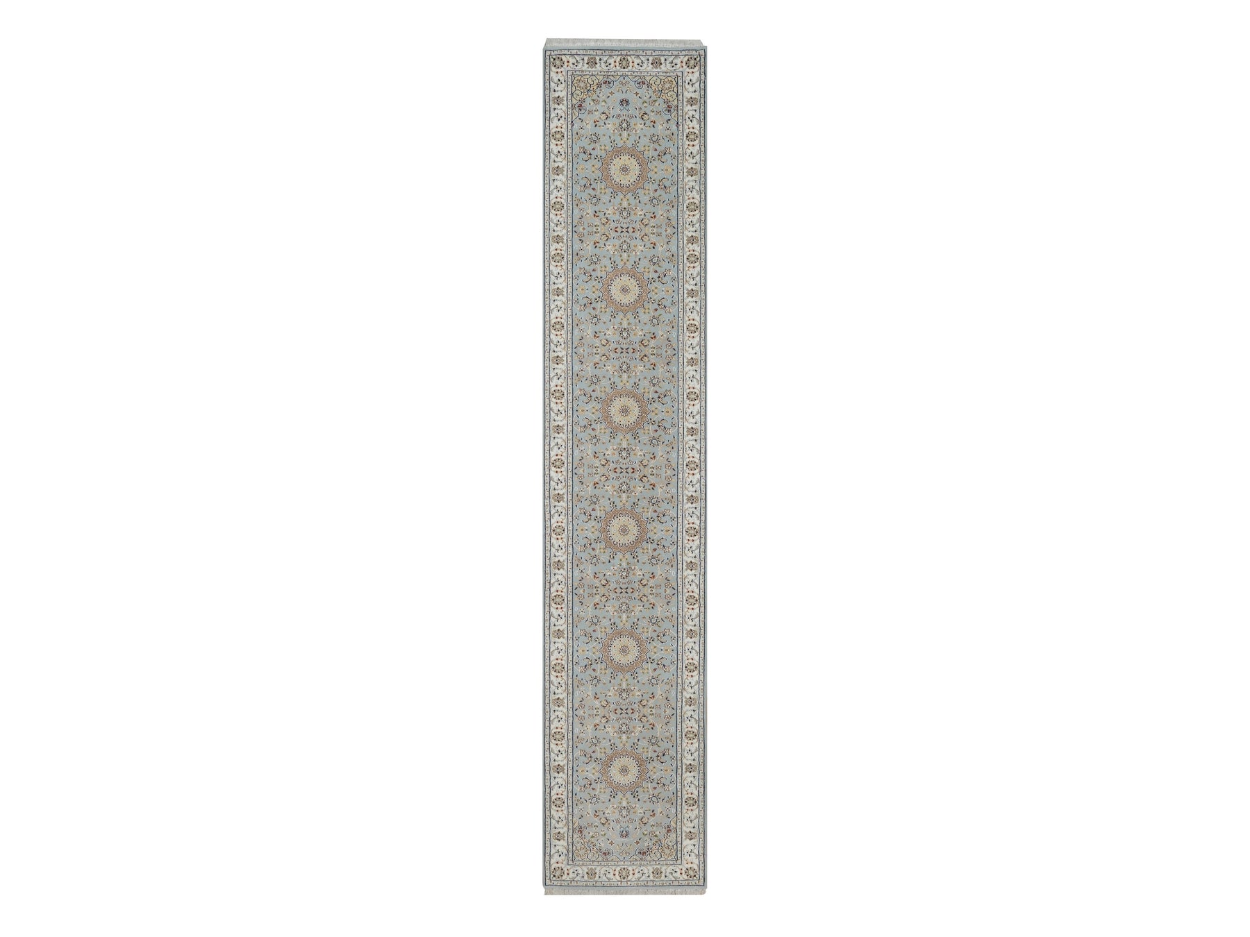 Blue 2'9" x 14'1" Fine Oriental Hand knotted Wool/Silk Rug - Sku: O092115