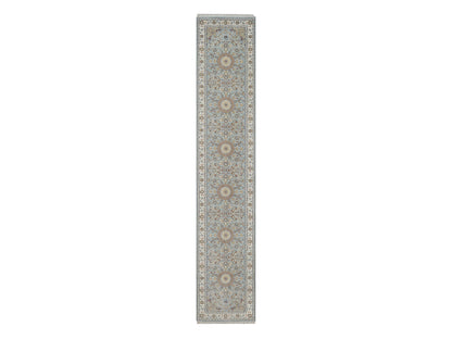 Blue 2'9" x 14'1" Fine Oriental Hand knotted Wool/Silk Rug - Sku: O092115
