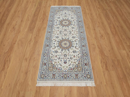 Nain Fine Oriental hand-knotted wool/silk runner in Ivory & Light Blue, 2'9" x 6'5" — SKU O092116 (view 2)
