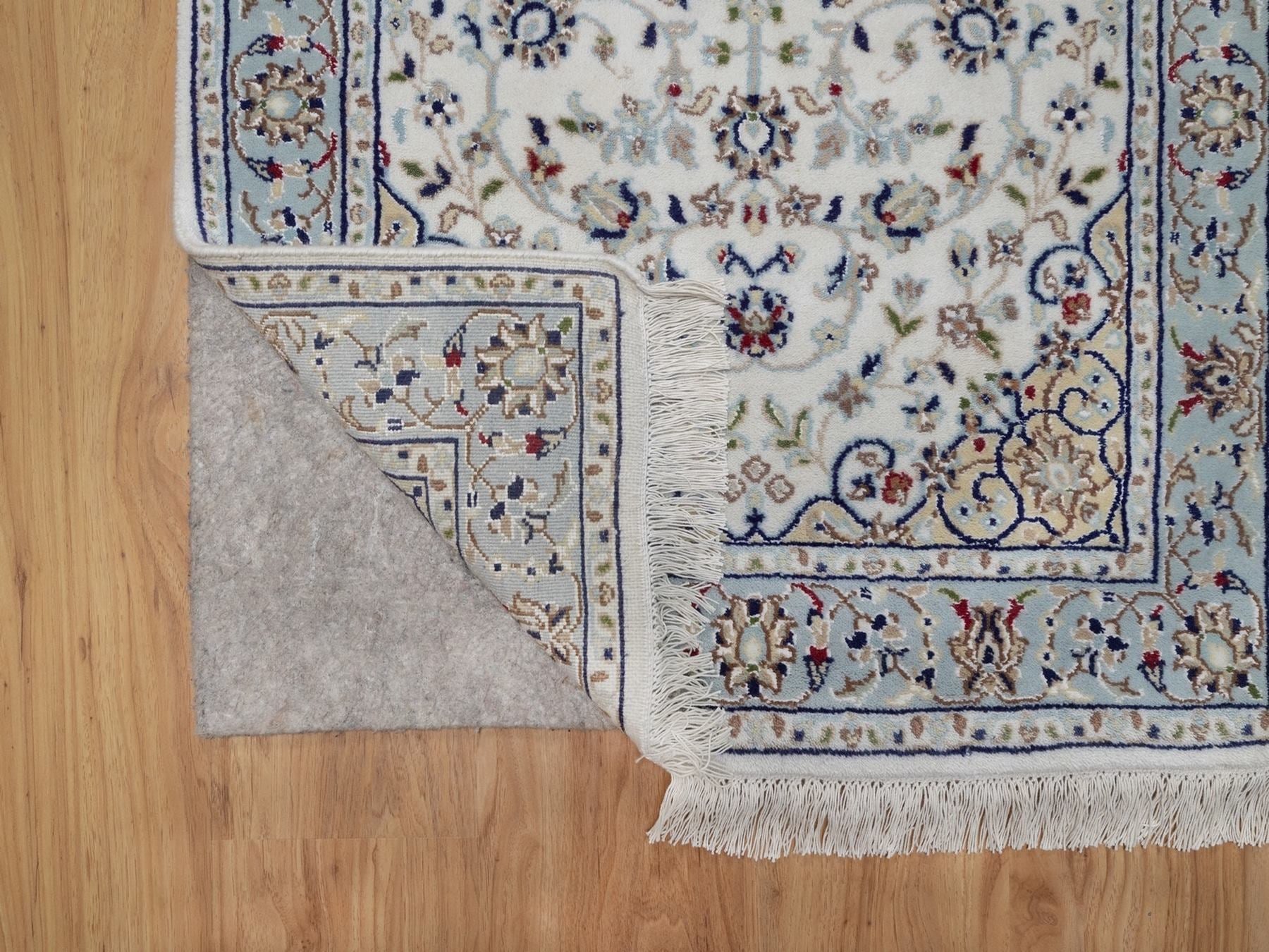 Nain Fine Oriental hand-knotted wool/silk runner in Ivory & Light Blue, 2'9" x 6'5" — SKU O092116 (view 3)