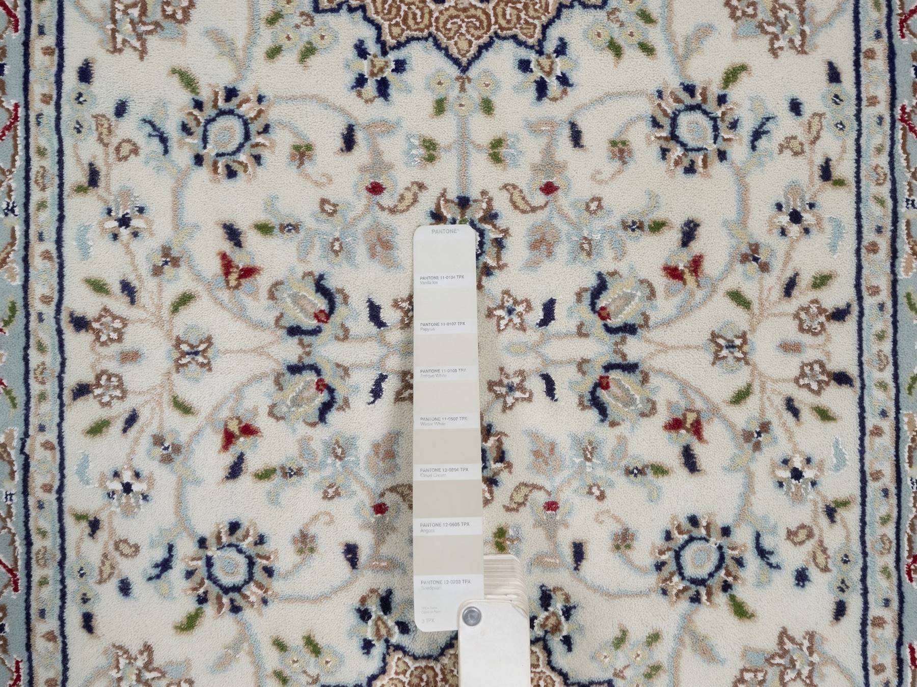 Nain Fine Oriental hand-knotted wool/silk runner in Ivory & Light Blue, 2'9" x 6'5" — SKU O092116 (view 4)