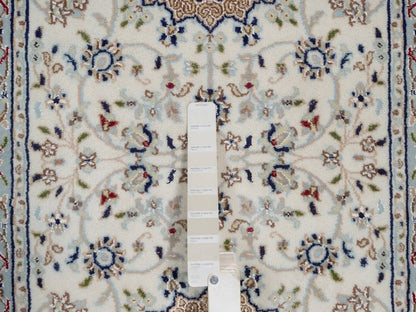 Nain Fine Oriental hand-knotted wool/silk runner in Ivory & Light Blue, 2'9" x 6'5" — SKU O092116 (view 4)