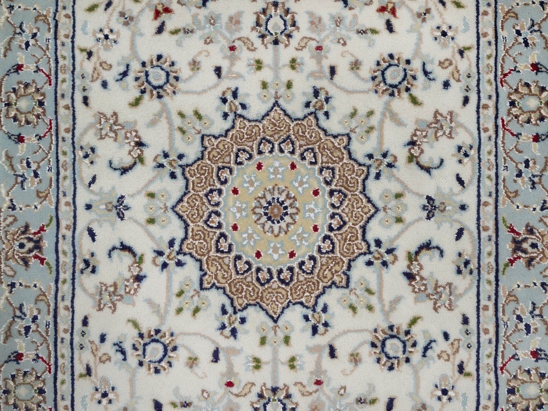 Nain Fine Oriental hand-knotted wool/silk runner in Ivory & Light Blue, 2'9" x 6'5" — SKU O092116 (view 5)