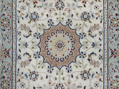 Nain Fine Oriental hand-knotted wool/silk runner in Ivory & Light Blue, 2'9" x 6'5" — SKU O092116 (view 5)